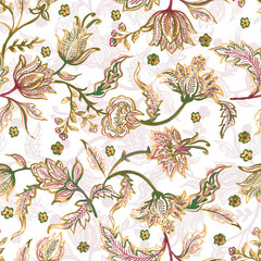 watercolor jacobean authentic seamless connecting detailed floral print pattern 