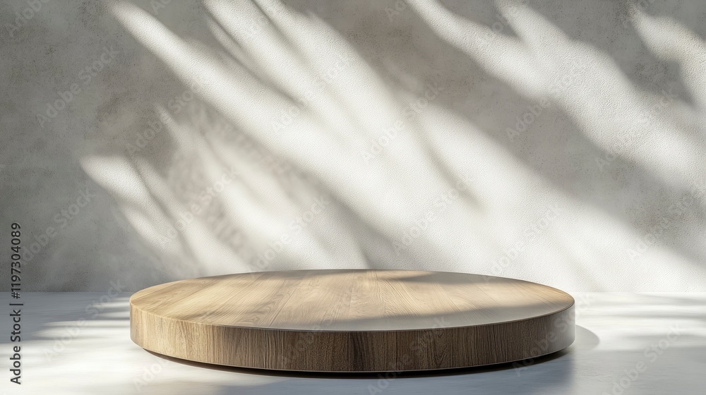 Poster 3d rendering of a wooden podium on a white background with a soft shadow and light for displaying a 