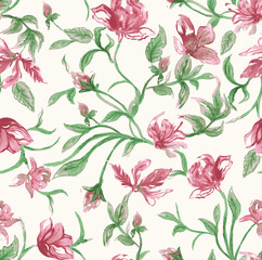watercolor seamless pink connecting unique floral print pattern