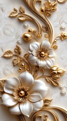 Elegant Gold and White Floral 3D Design Luxurious Background Wallpaper