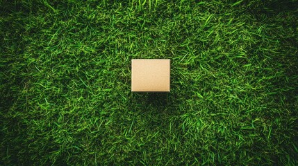 Simple Cardboard Box on Green Grass Surface