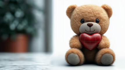 Adorable Teddy Bear Holding a Heart of Love