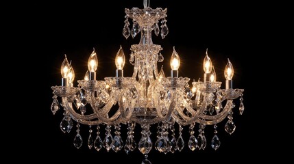 Fototapeta premium Elegant Crystal Chandelier Illuminating a Luxurious Living Room Interior