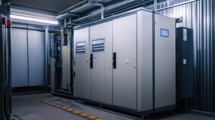 Industrial Electrical Room: Server Racks, Power Distribution Units, and Control Panels