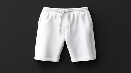 White sweatshorts with drawstring on black background.