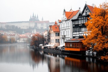 Fototapeta premium A view from VyÅ¡ehrad Fortress, overlooking the Vltava River and the sprawling cityscape of Prague
