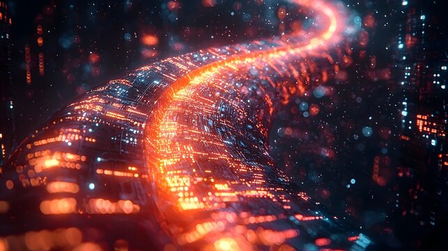 Glowing Helix of Circuits and LEDs Symbolizing Fusion of Technology and Genetic Science