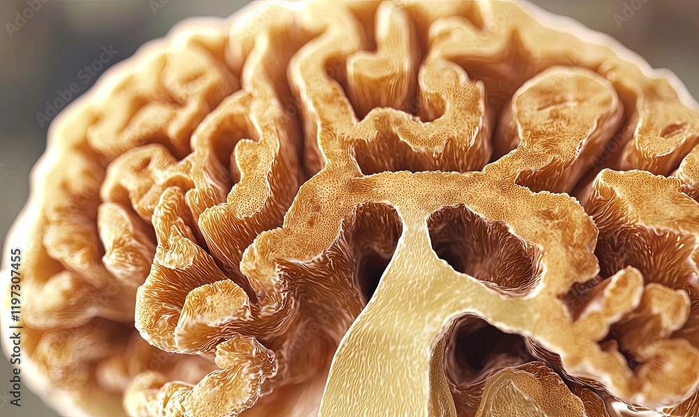 Poster close-up of a human brain's intricate structure, highlighting its complexity
