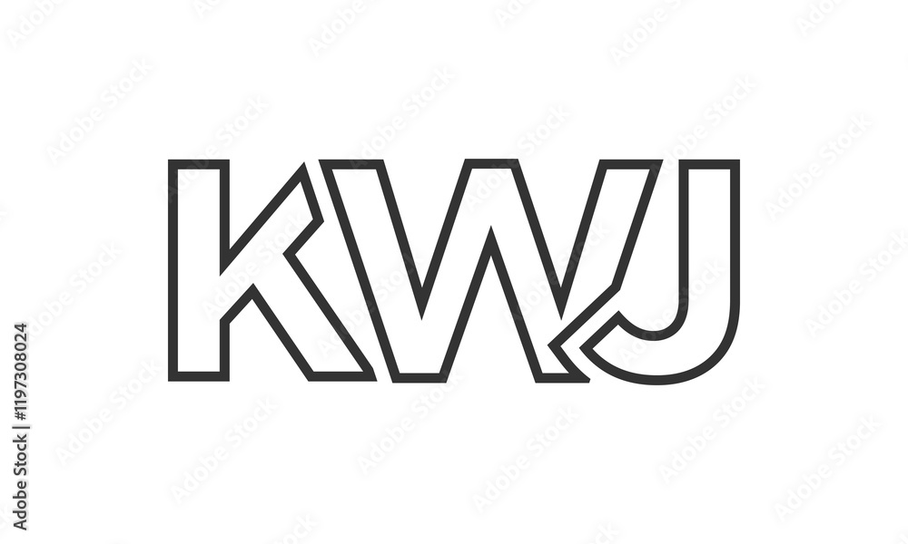 Poster kwj logo design template with strong and modern bold text. initial based vector logotype featuring s