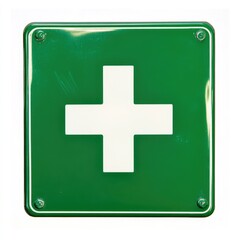 Obraz premium Green Emergency Care Symbol: Essential First Aid Sign for Hospital Locations and Help Information