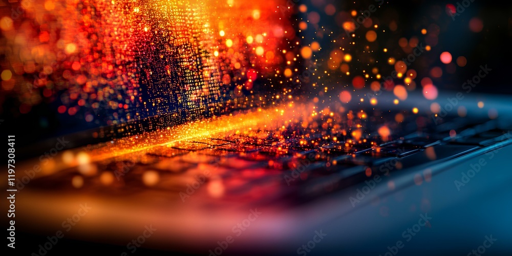 Poster numbers and letters coming out of a computer screen