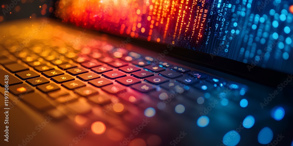 Poster numbers and letters coming out of a computer screen