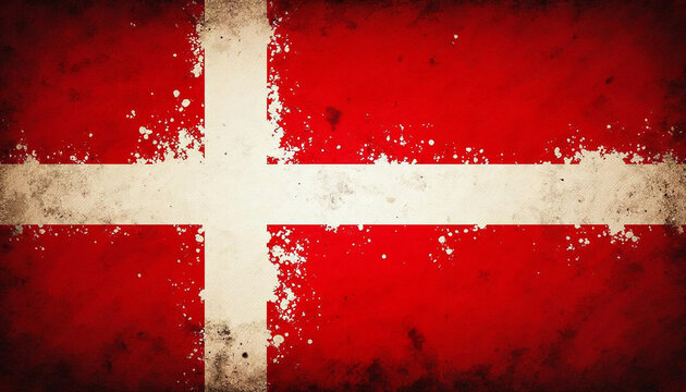 Danish Flag in Grunge Style Texture, Image for Design Projects