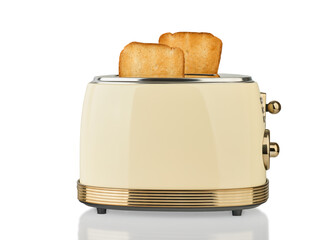 Vintage toaster and two pieces of toasted bread for food isolated on white background with clipping...