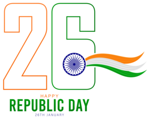 Happy Republic Day, 26th January Celebration with Indian Flag Colors and Ashoka Chakra. 26 January
