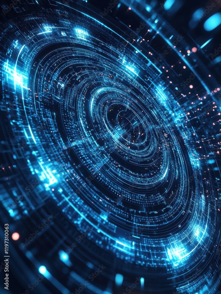 Poster digital blue geometric figures at abstract technology background. 3d rendering