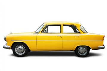 Classic Shiny Yellow Vehicle on White Background - A Touch of Elegance and Nostalgia