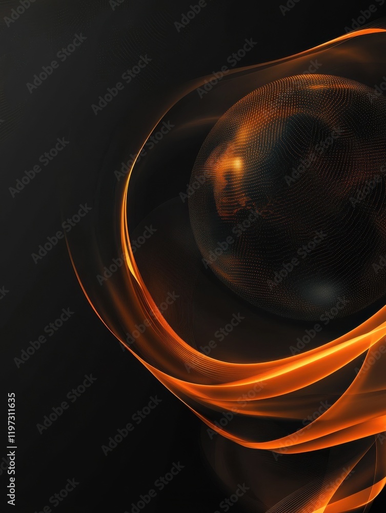 Poster abstract black orange technology background with earth globe and smooth waves. concept tech vector d