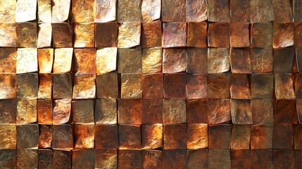 3D metal wall with a hammered texture in shades of rich copper and gold, giving an antique yet contemporary feel.