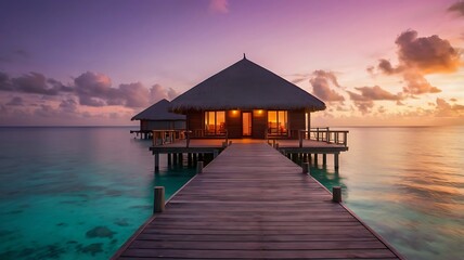 Obraz premium A Tranquil Sunset Overwater Retreat