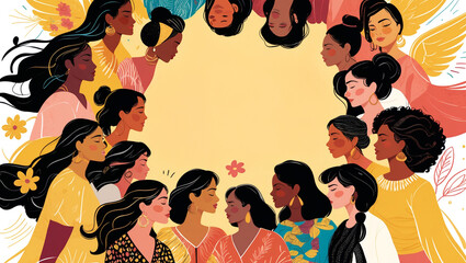 A diverse group of women forming a circle, symbolizing unity and empowerment. Genereted AI