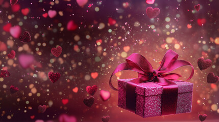 Obraz premium Romantic Gift Box with Floating Hearts and Soft Lighting