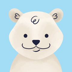 Fototapeta premium Cute polar bear smiling on a blue background: children illustration