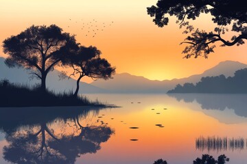 Fototapeta premium Rosh Hashanah Sunset Over Lake