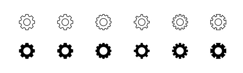 Gear icon set. Outline and glyph gearwheel vector. Cogwheel mechanism