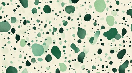 Whimsical abstract background with scattered green watercolor circles on a light surface 