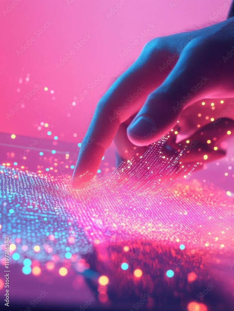Poster close up of businessman hand using tablet with abstract coding and digital web hologram on pink back