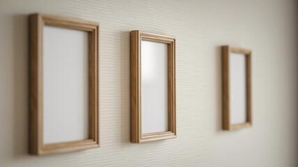 Minimal Vertical Wooden Frames on a Textured Neutral Wall Background