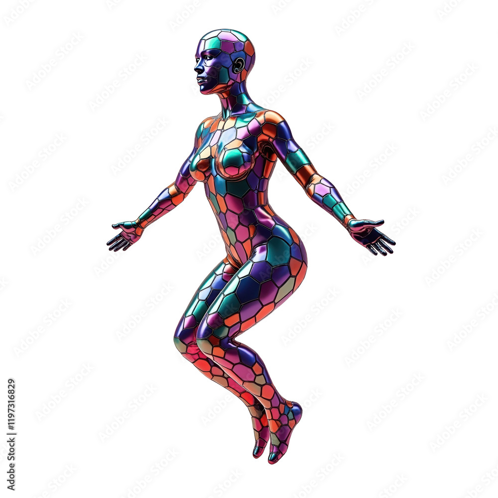 Poster dynamic multicolored 3d female figure in a jump