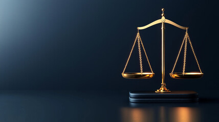 golden balance scale symbolizes justice and fairness, set against dark background. elegant design highlights importance of equality and law in society