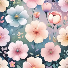 Subtle pastel flower design in pastel flower border frame pattern background