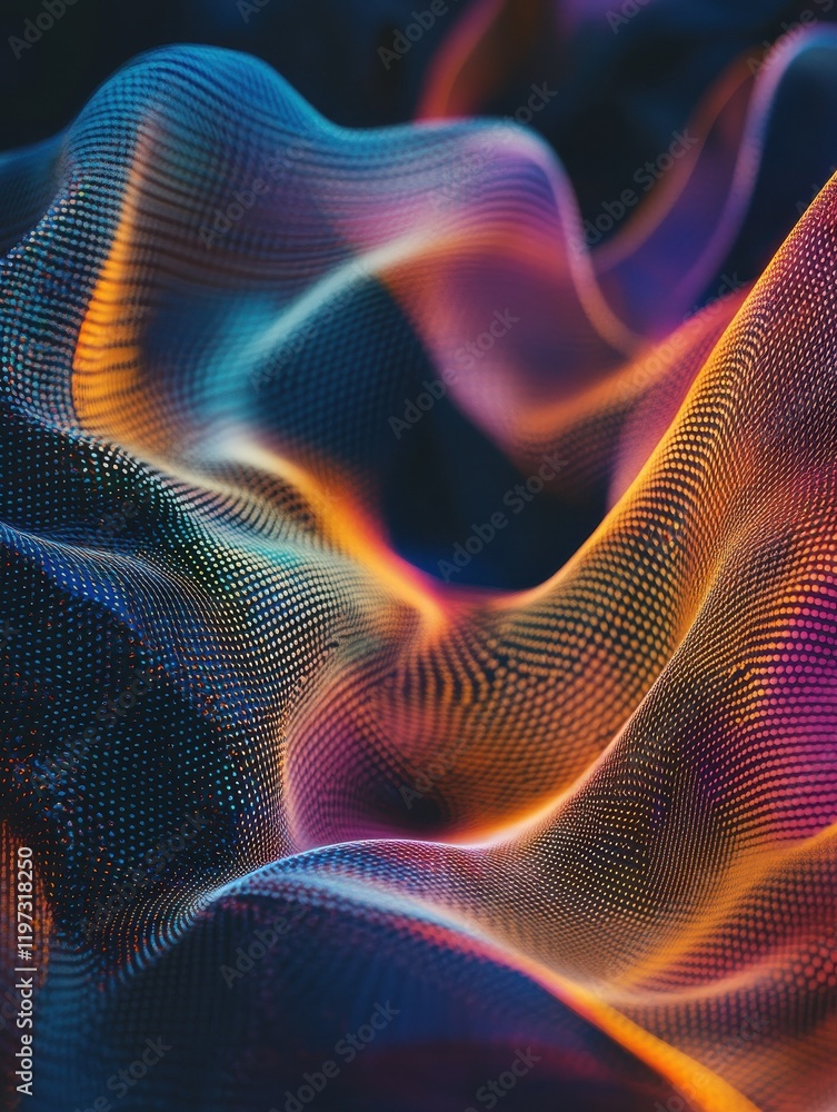 Poster abstract colorful mesh on dark wallpaper with mock up place. technology and designer backgrounds con