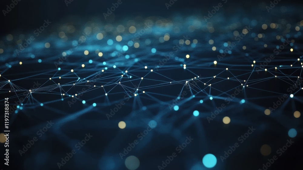 Poster social network connections concept with blue countries map and dotted lines on dark background. 3d r