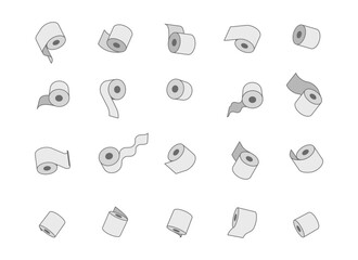 Toilet paper roll or tube icon design, template for wc. Bathroom hygiene icons, kitchen cleaning towel. Blank soft scroll product.