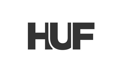 HUF logo design template with strong and modern bold text. Initial based vector logotype featuring simple and minimal typography. Trendy company identity.