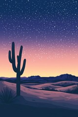 Serene Desert Dusk with Cactus