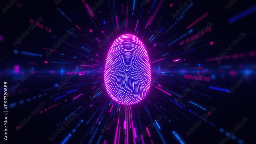 Aufkleber image of a fingerprint with digital effects suggesting secure online access or cyber security.