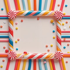 Whimsical candy striped borders framing the edges for a playful cheerful border frame in candy stripe border frame pattern background