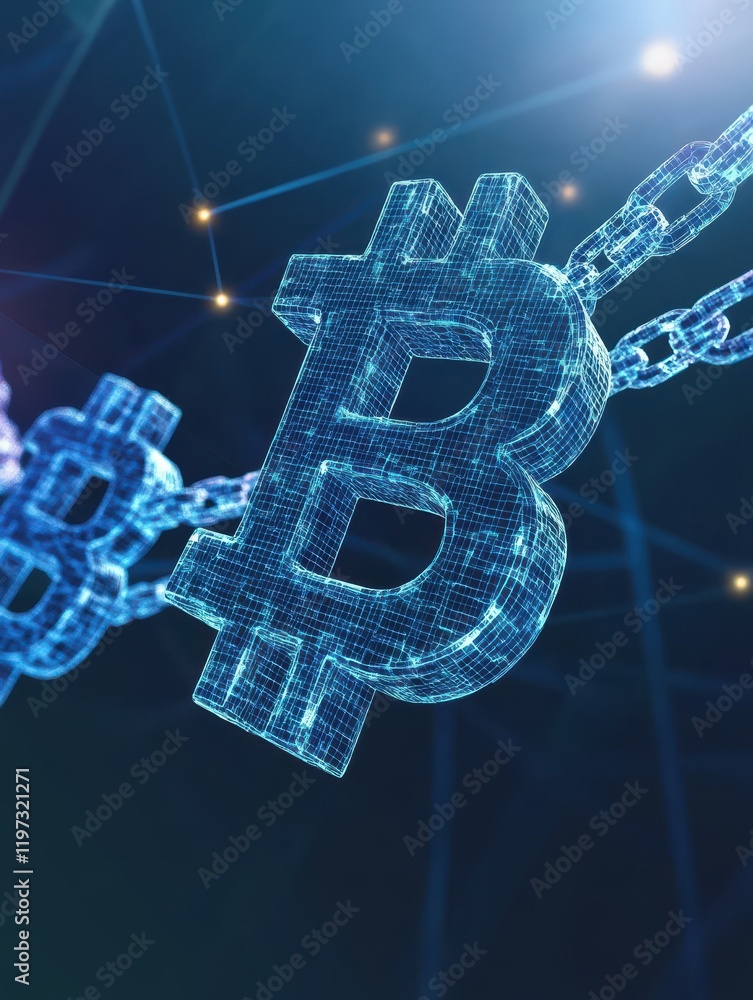 Poster blockchain technology network futuristic hud background with chain of blocks polygon peer to peer ne