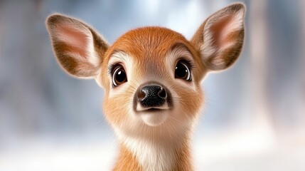Cute baby deer with large expressive eyes highlights nature's charm in a serene forest setting