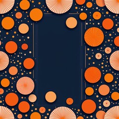 Whimsical orange geometric dots in orange geometric dot border frame pattern background