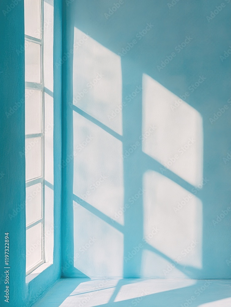 Poster this image features a window with a visible shadow on the wall, indicating either an outdoor light s