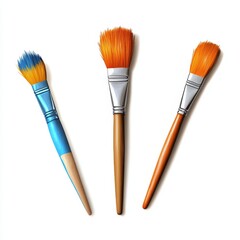 Fototapeta premium Vibrant Artisan Paint Brushes with Vivid Blue and Orange Bristles, Perfect for Creative Artists and Designers Seeking Artistic Tools and Inspiration