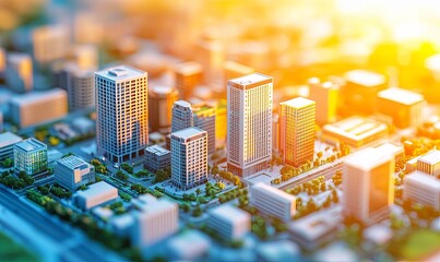 Miniature city model at sunrise, urban planning concept (2)