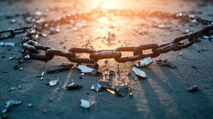 Broken Chains: A Symbol of Freedom and Release at Sunset