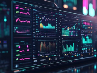 Obraz premium Colorful Digital Dashboard with Charts and Graphs for Analysis